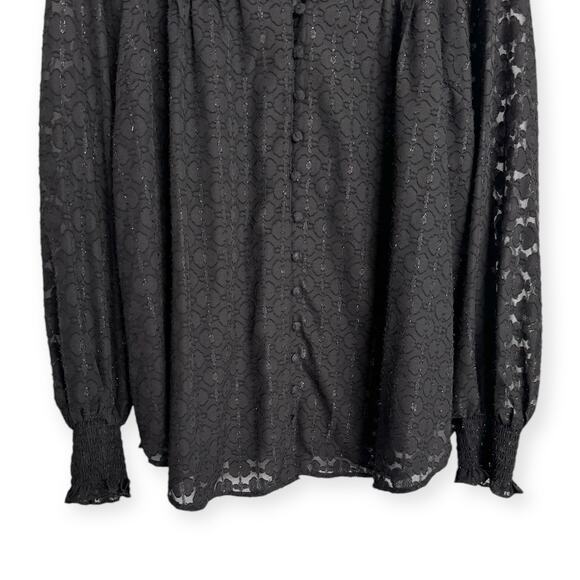 Torrid Size 2 Black Geo Clip Chiffon Smocked Peasant Button Up Blouse Women's 2X - Picture 4 of 12